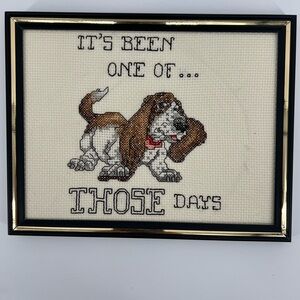 VTG Basset Hound Dog Cross Stitch Needlepoint Art One Of Those Days 9” X 7”